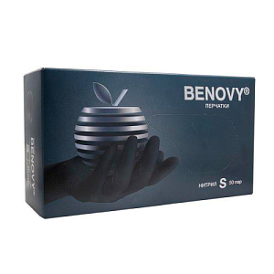 Перчатки нитриловые BENOVY S 1уп ( 50 пар) черные смотровые, нестерил., тестурир, неопуд.